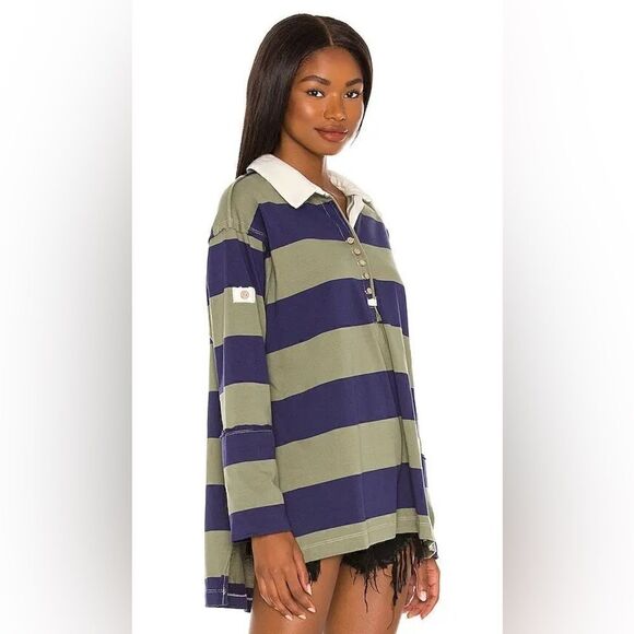 Free People NWT Peyton Rugby Tee in Army Navy Combo Size XS - Picture 5 of 14
